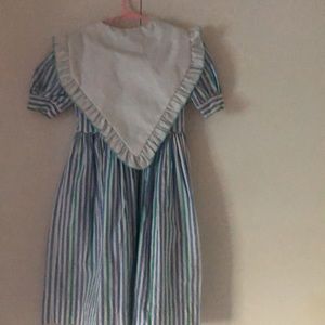 Girls purple & green striped  Easter VTG cottagecore bib prairie dress